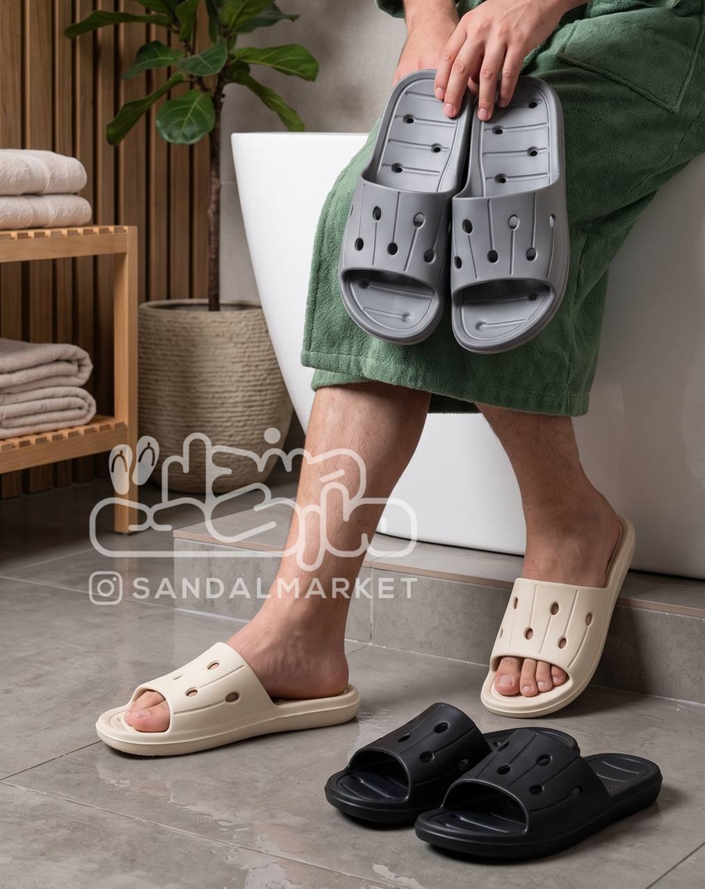 دمپایی تیام مردانه حمام کف سوراخ دار